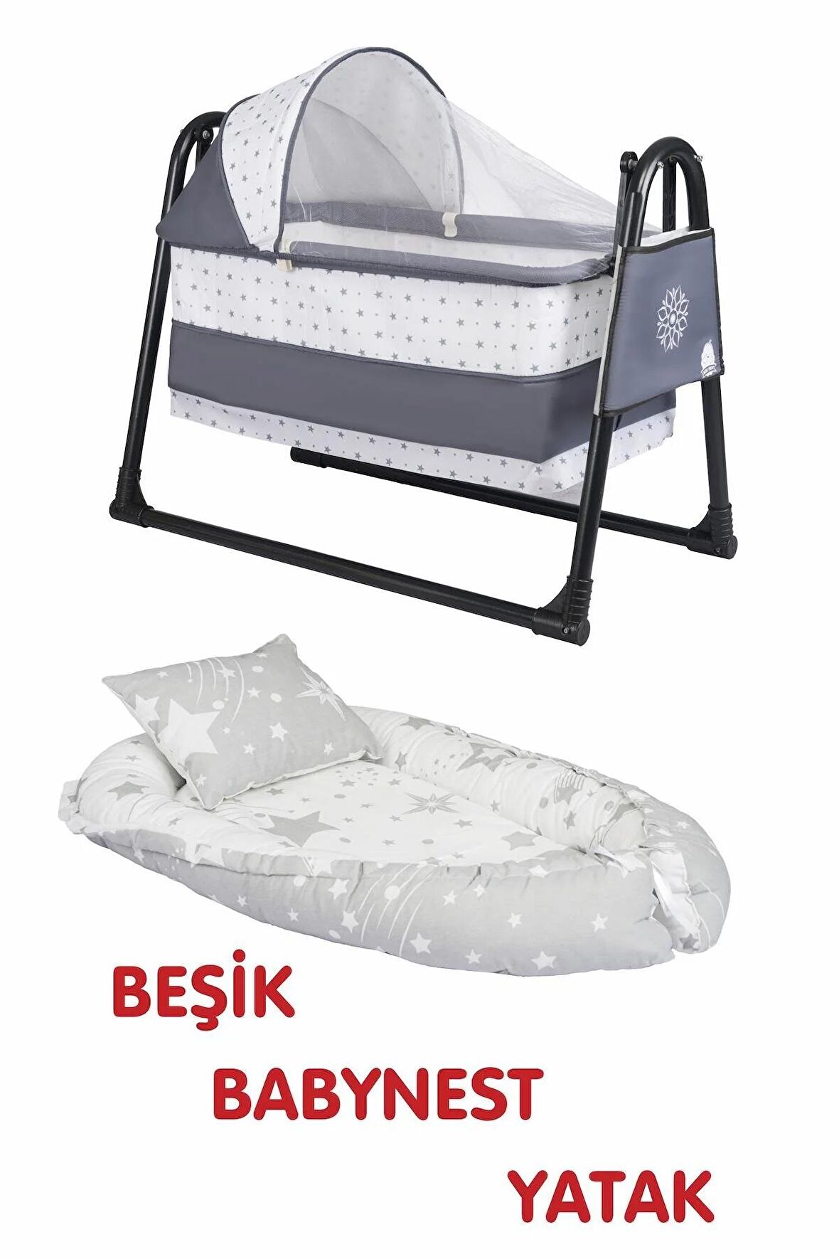 Btrend Babynest Yatak Ve Yastık+ Cep Hediyeli Sallanır Sepet Beşik Bebek Beşiği Hamak 2 li Set