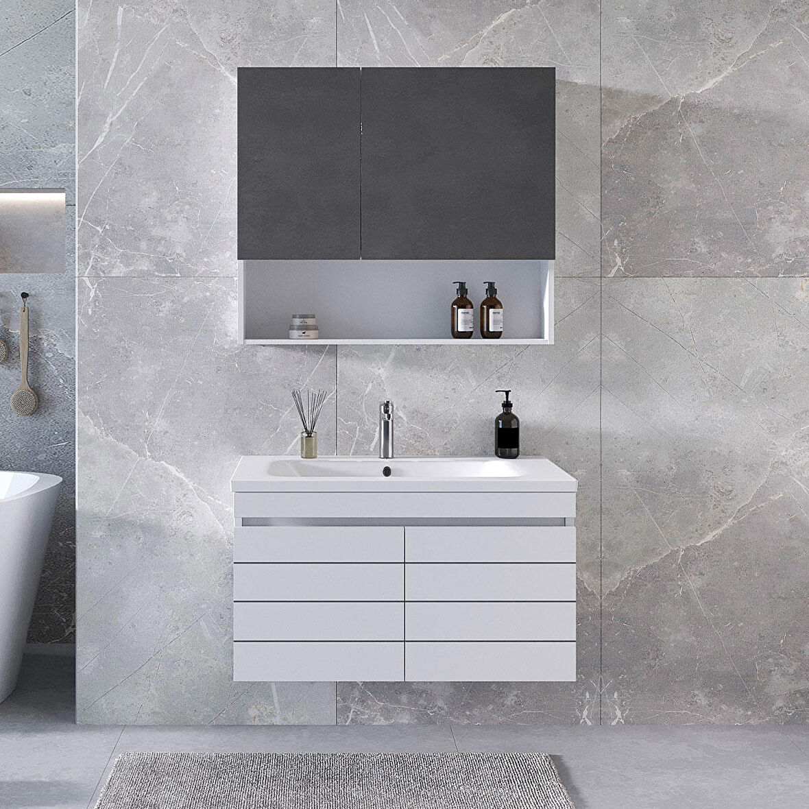 Teta Home Asya 80 CM Mdf Banyo Dolabı Seti Beyaz