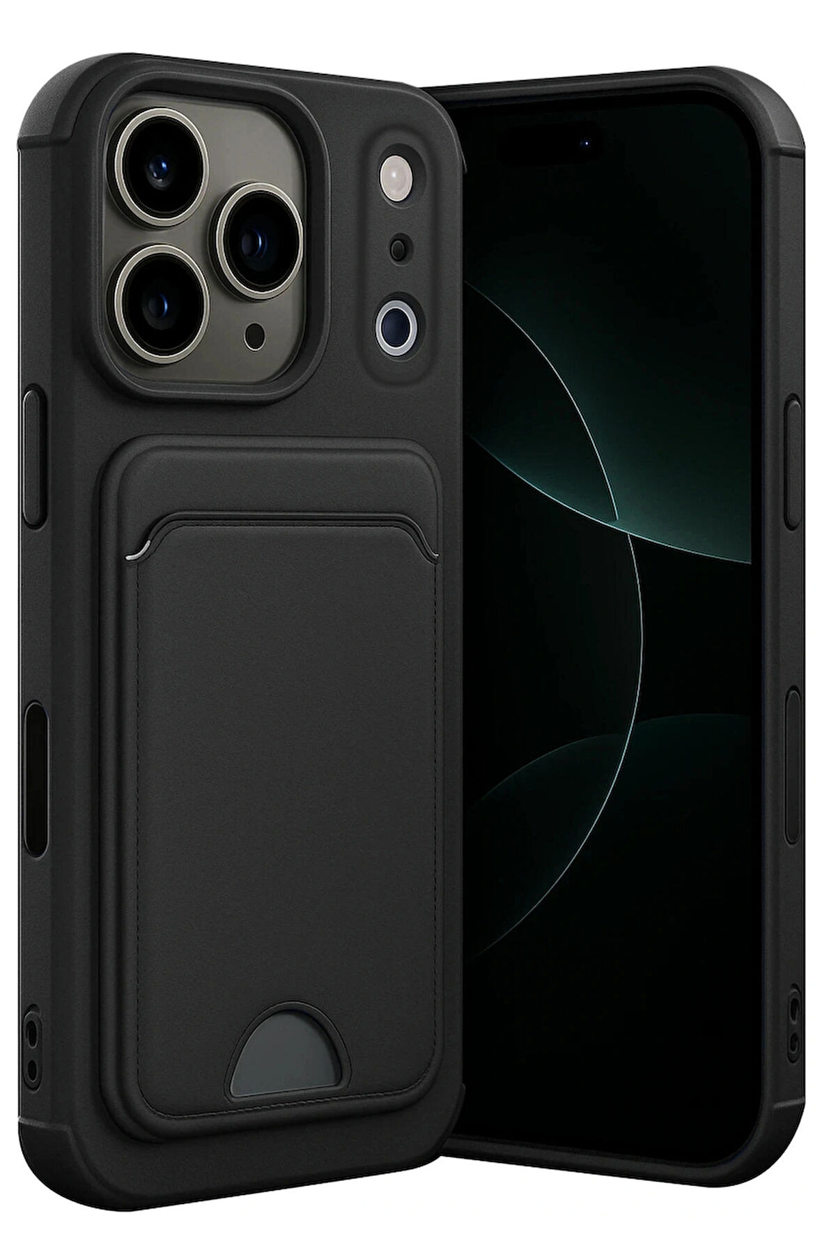 iPhone 17 Pro Max ile Uyumlu Kart Bölmeli Premium Silikon Kılıf – Kelvin Serisi, Arka Kart Yuvalı, Soft Touch Mat Doku, Ultra İnce ve Parmak İzi Tutmaz Tasarım