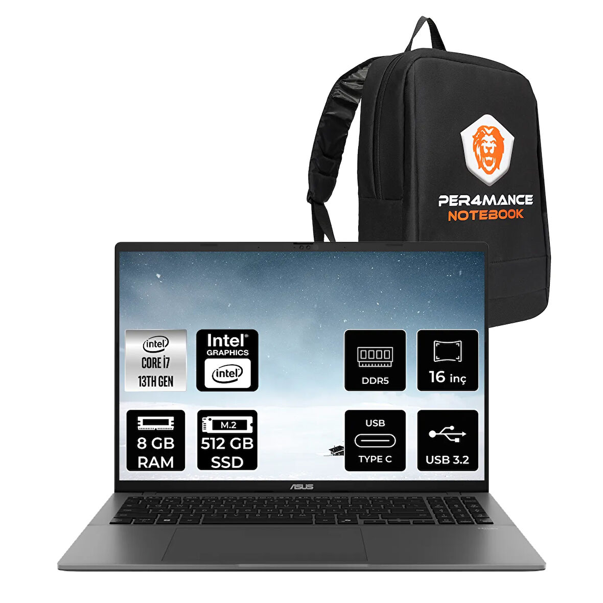 ASUS Vivobook S16 i7 13620H 8GB DDR5 512GB SSD 16" 144Hz WUXGA FDOS S3607VA Dizüstü Bilgisayar