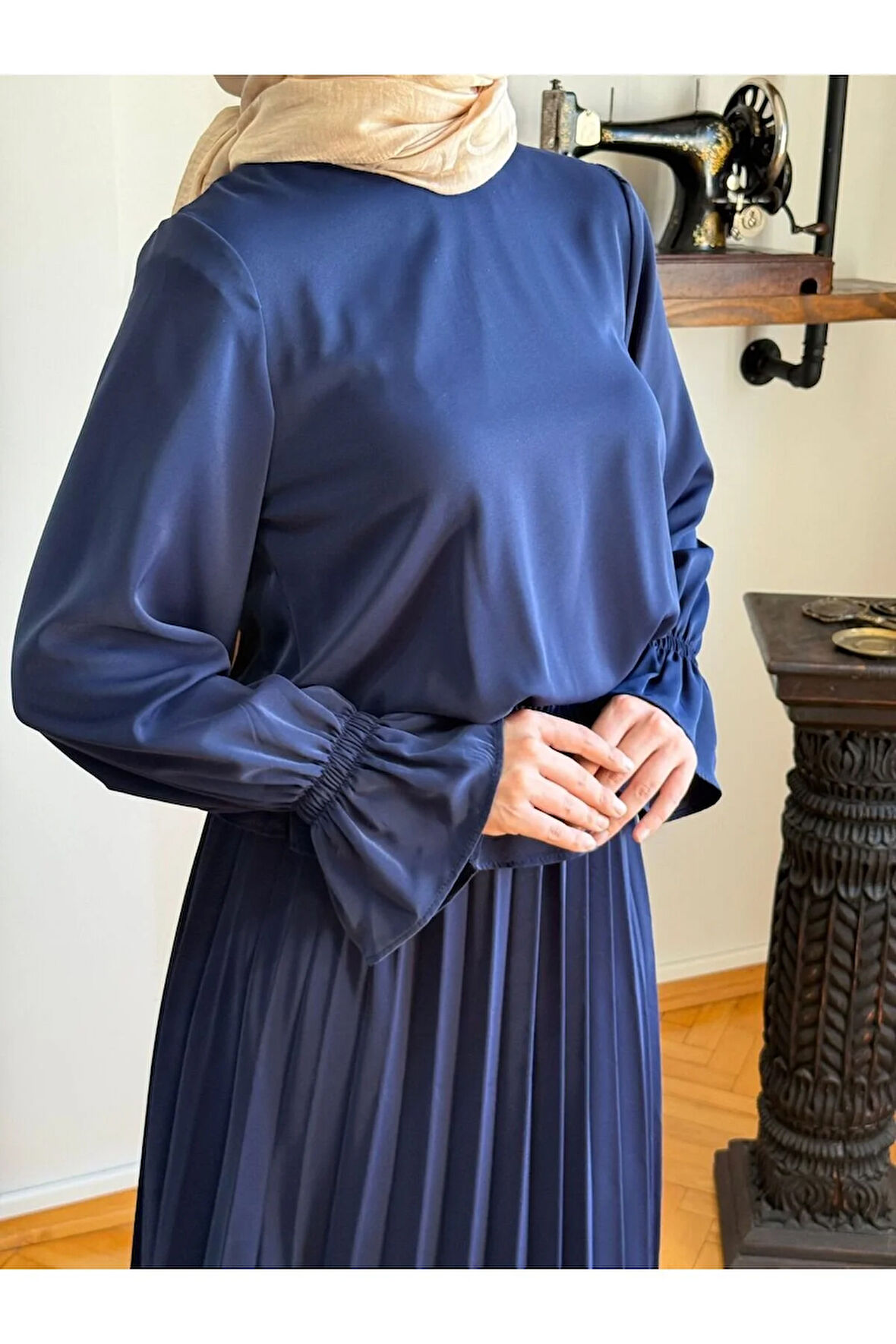 Piliseli Etek + Bluz Takım 5076 lacivert | FENDEL