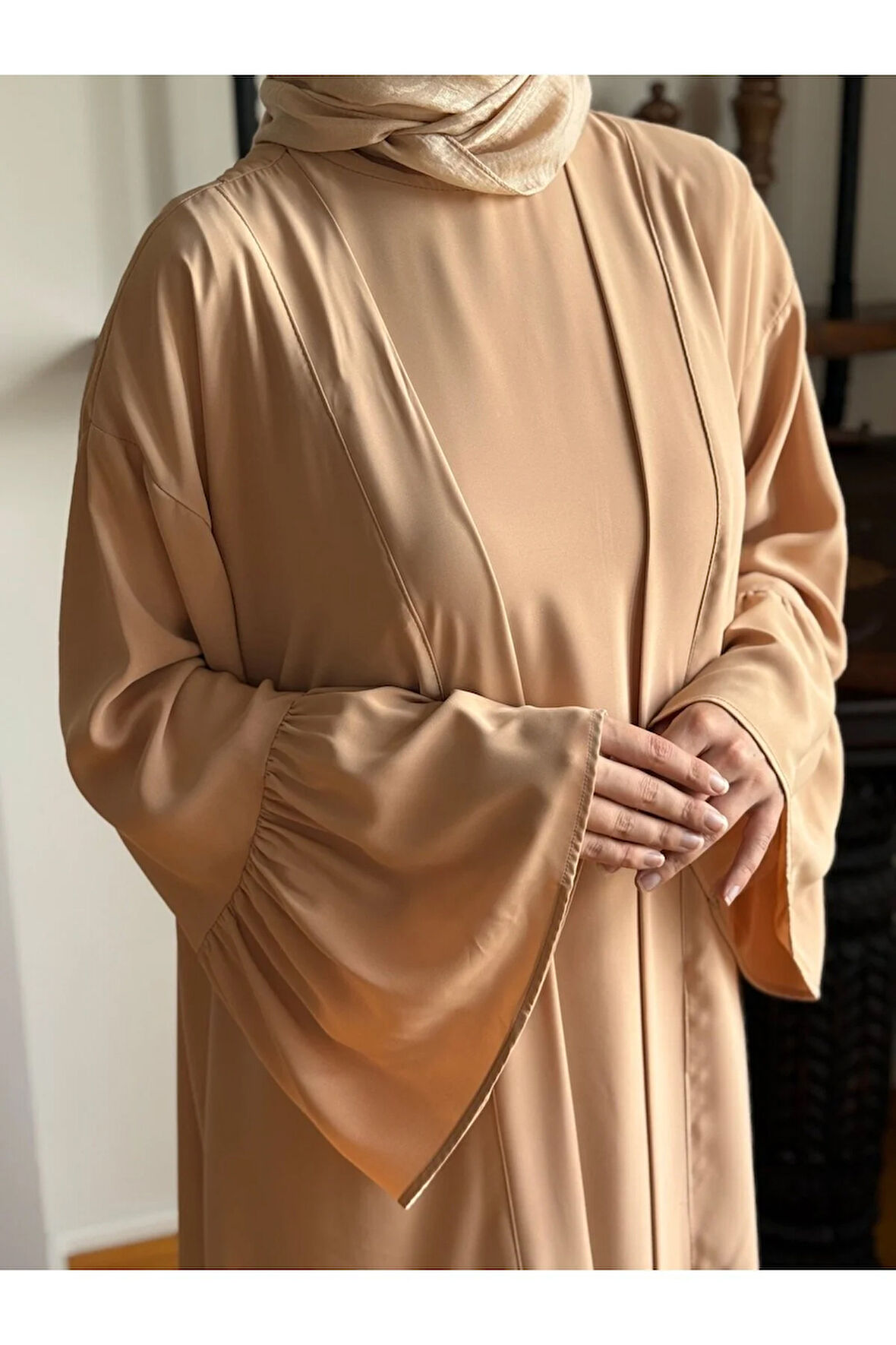 Fırfırlı Ikili Takım Abaya 5038 camel | FENDEL