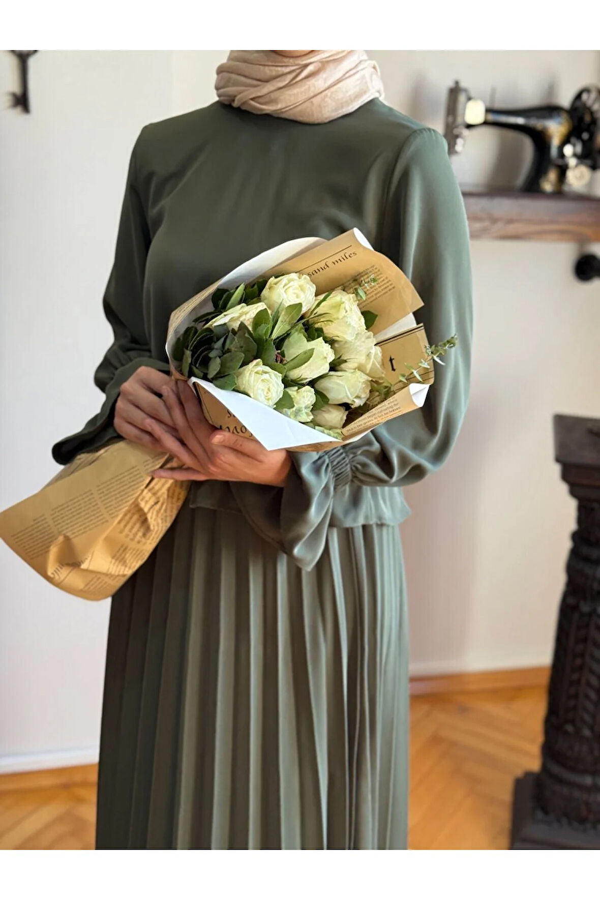 Piliseli Etek + Bluz Takım 5076 açık haki | FENDEL