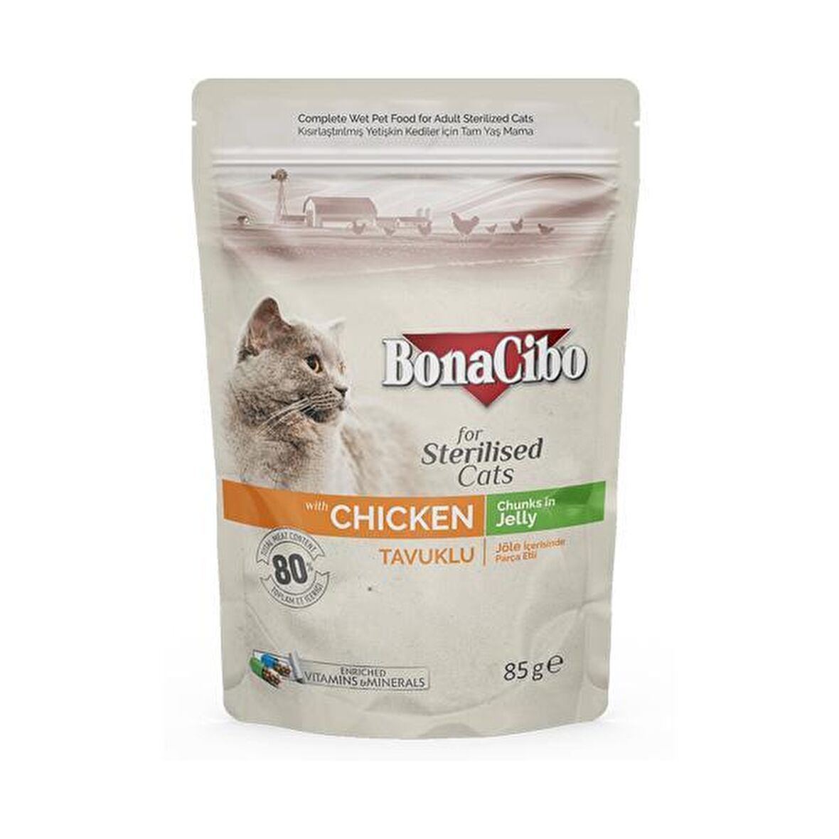 Jöleli Tavuklu Pouch Kısırlaştırılmış Yetişkin Kedi Yaş Maması 12 Adet x 85 Gram