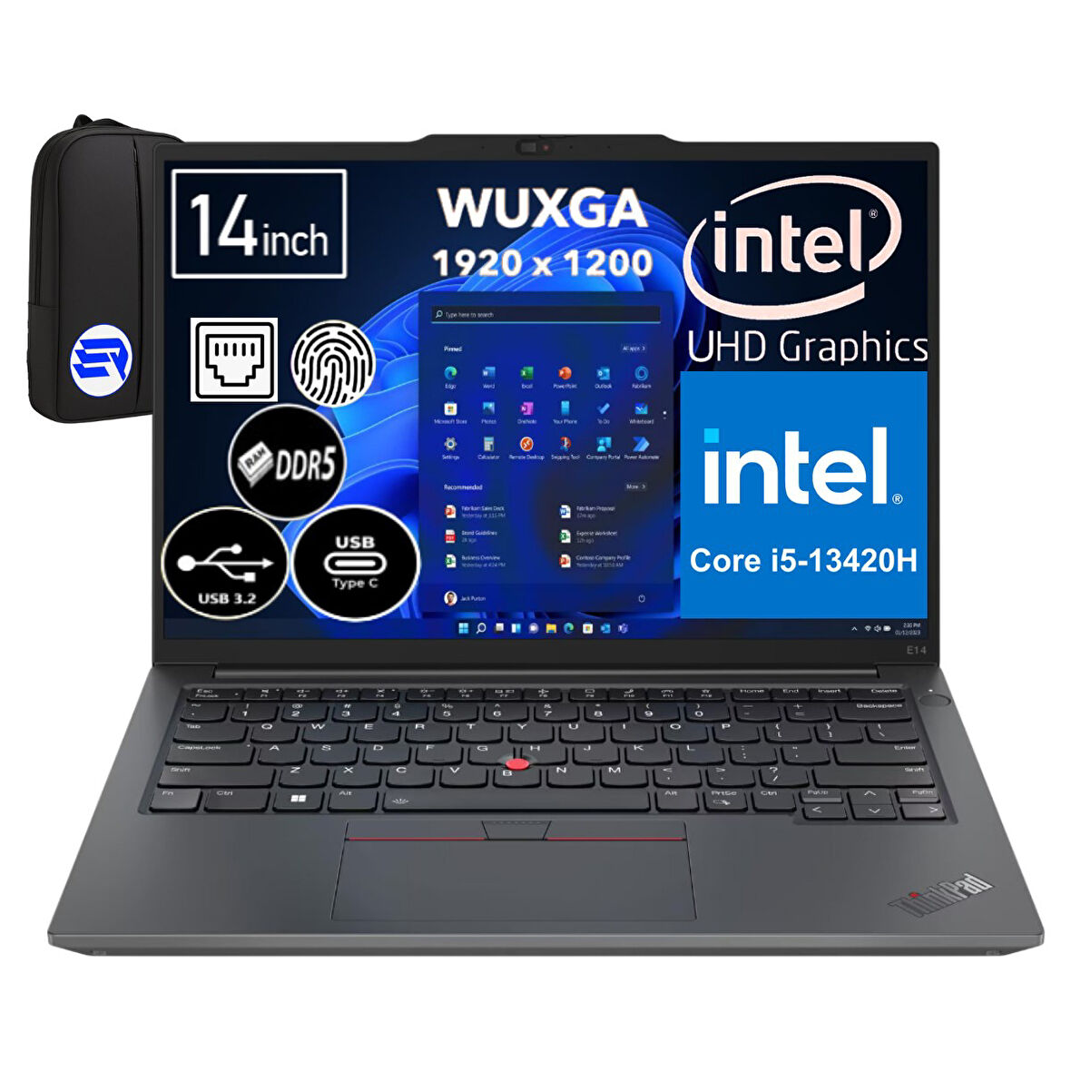 Lenovo Thinkpad E14 Gen 5 21JK00KTTXEP1 I5-13420H 24GB Ram 512GB SSD UHD Graphics 14" Wuxga + Elektropasaj Çanta