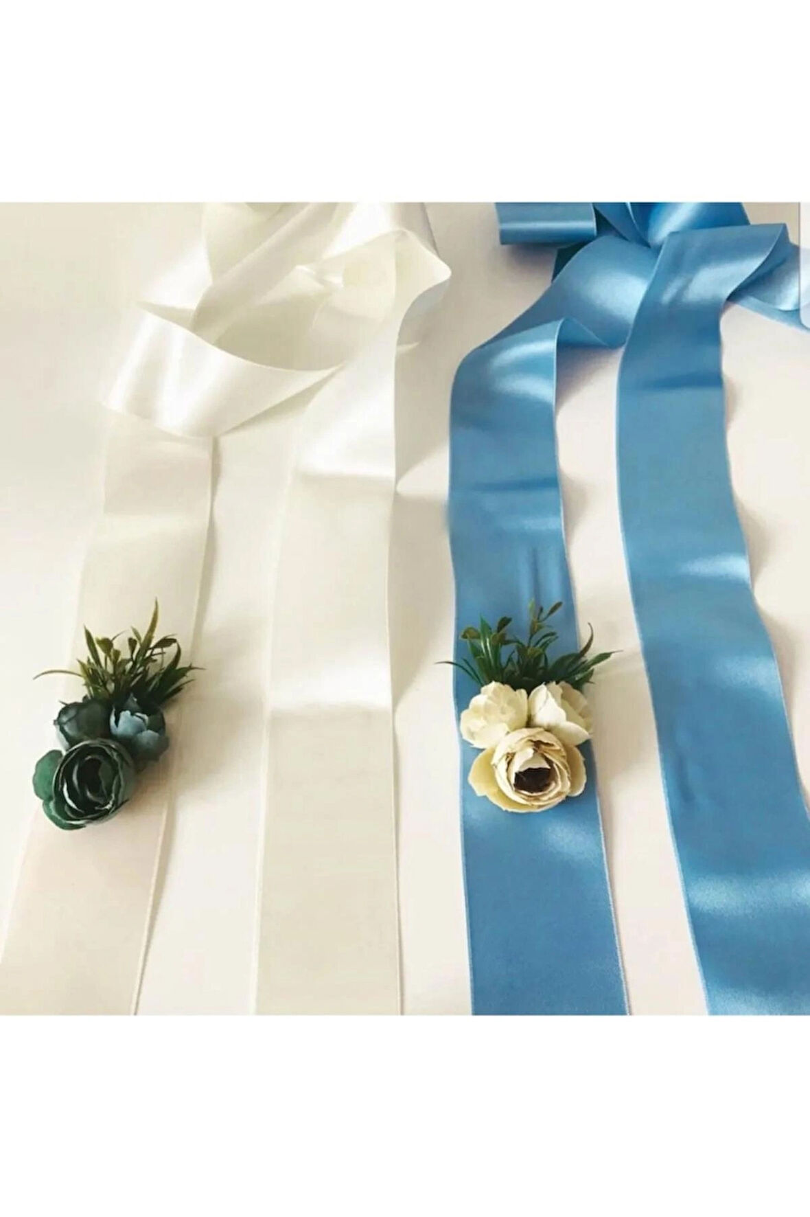 Lazer Güllü Tüylü Gelin Ve Damat Için Saten Takılık