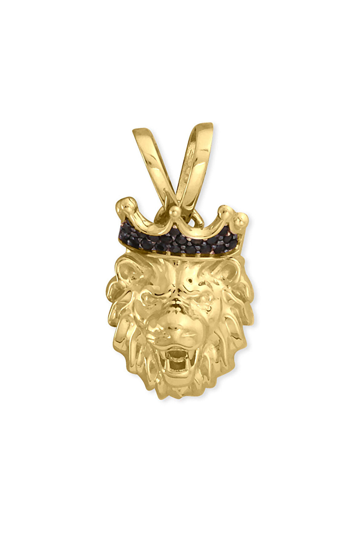 Orta Boy Siyah Taşlı Altın Aslan Kolye Ucu