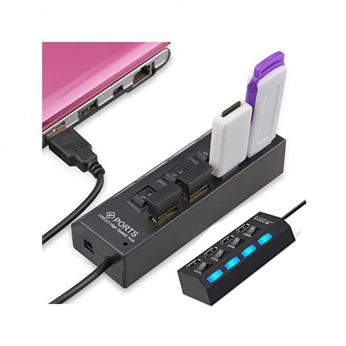 4 Port Usb 2.0 Çoklayıcı Hub Anahtarlı Işıklı On Off Düğmeli