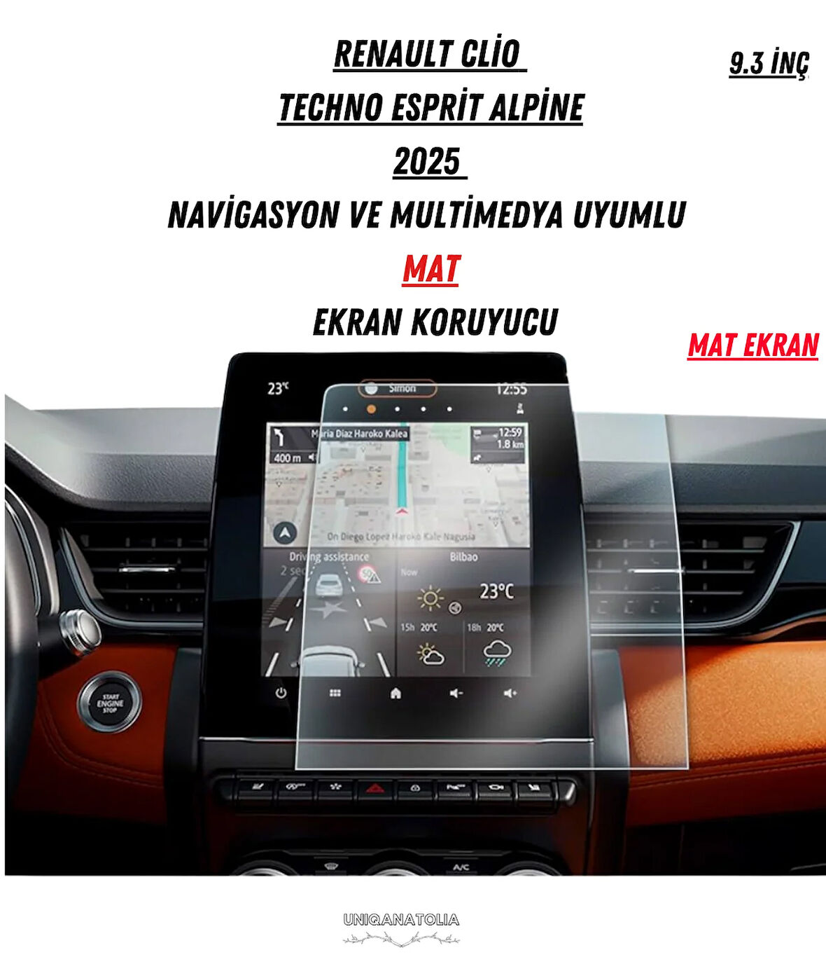 Renault Clio 2025 Techno Esprit Alpine Navigasyon ve Multimedya Uyumlu Mat Ekran Koruyucu