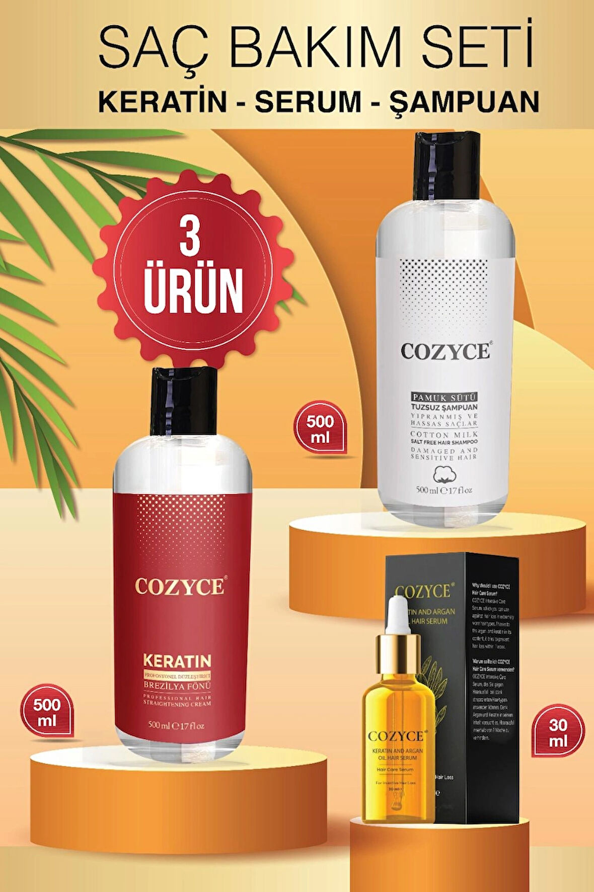 Cozyce Brezilya Fönü Keratin 500ml Argan Saç Serumu30ml Pamuk Sütü 500 ml Şampuan
