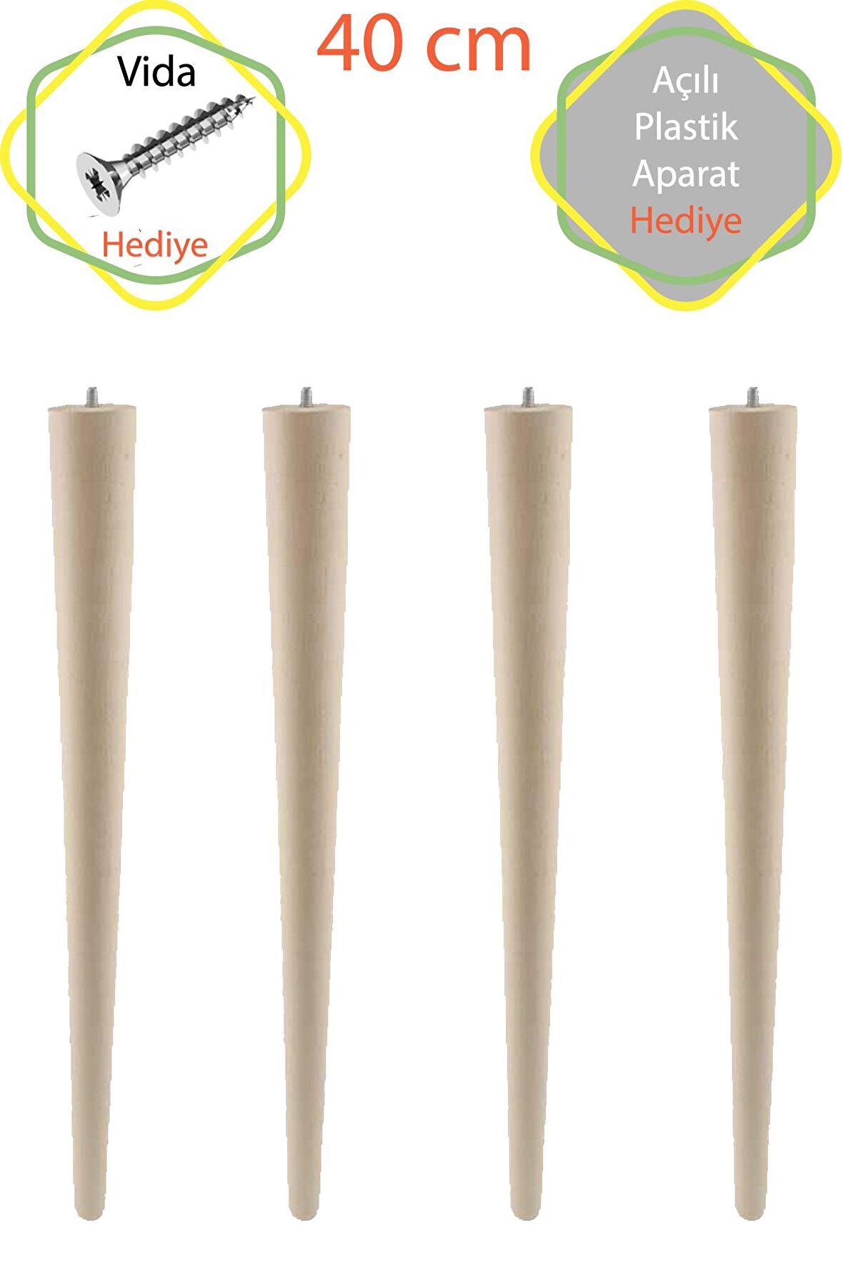 Evnalia Ahşap Ham Ayak 40 Cm 4'lü Set Kütük Masa Orta Sehpa Zigon Ayağı