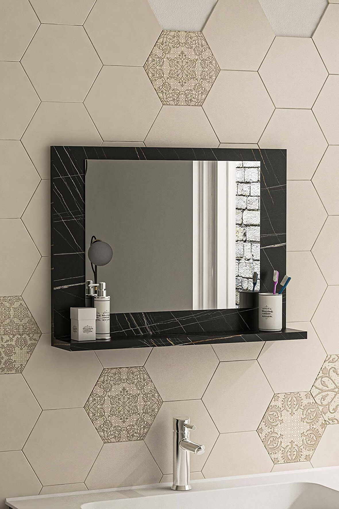 60x45 cm Kristal Raflı Ayna Dresuar Hol Koridor Salon Banyo Wc Ofis Çocuk Yatak Odası