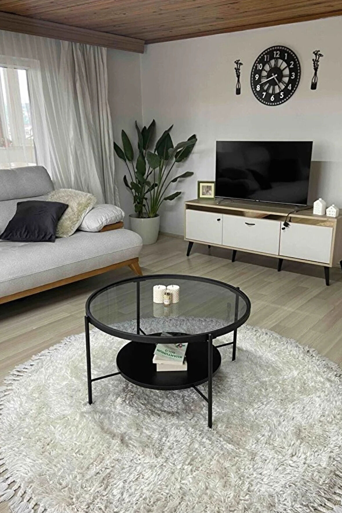 Nordic Orta Sehpa Temperli Cam 75 cm Demonte Çizilmez Kırılmaz Metal Çerçeve Raflı Minimalist Sehpa