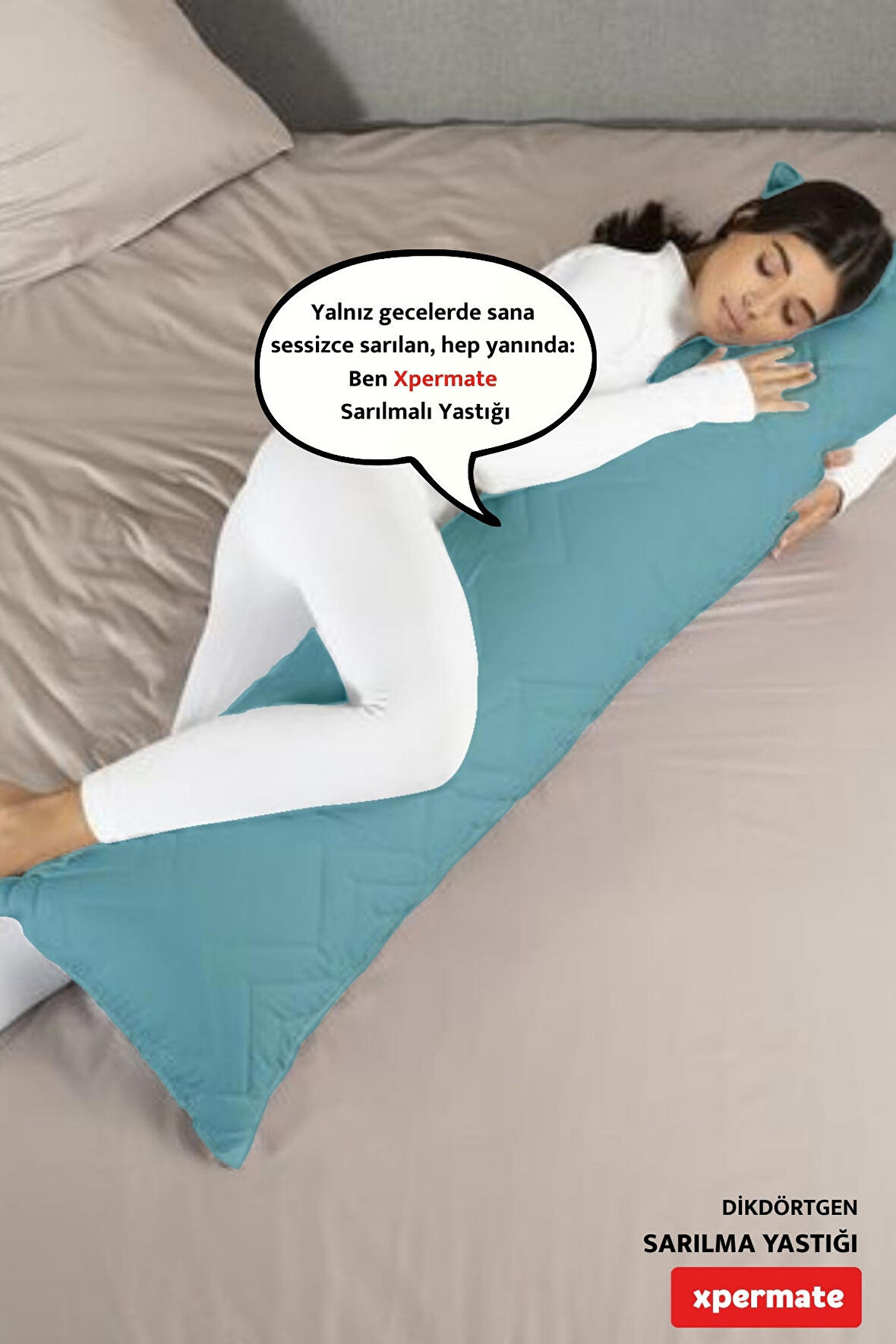 XPERMATE Sarılma Yastığı , Uyku Yastığı , Bacak Arası Yastığı Dikdörtgen 150x25 cm AçıkMavi