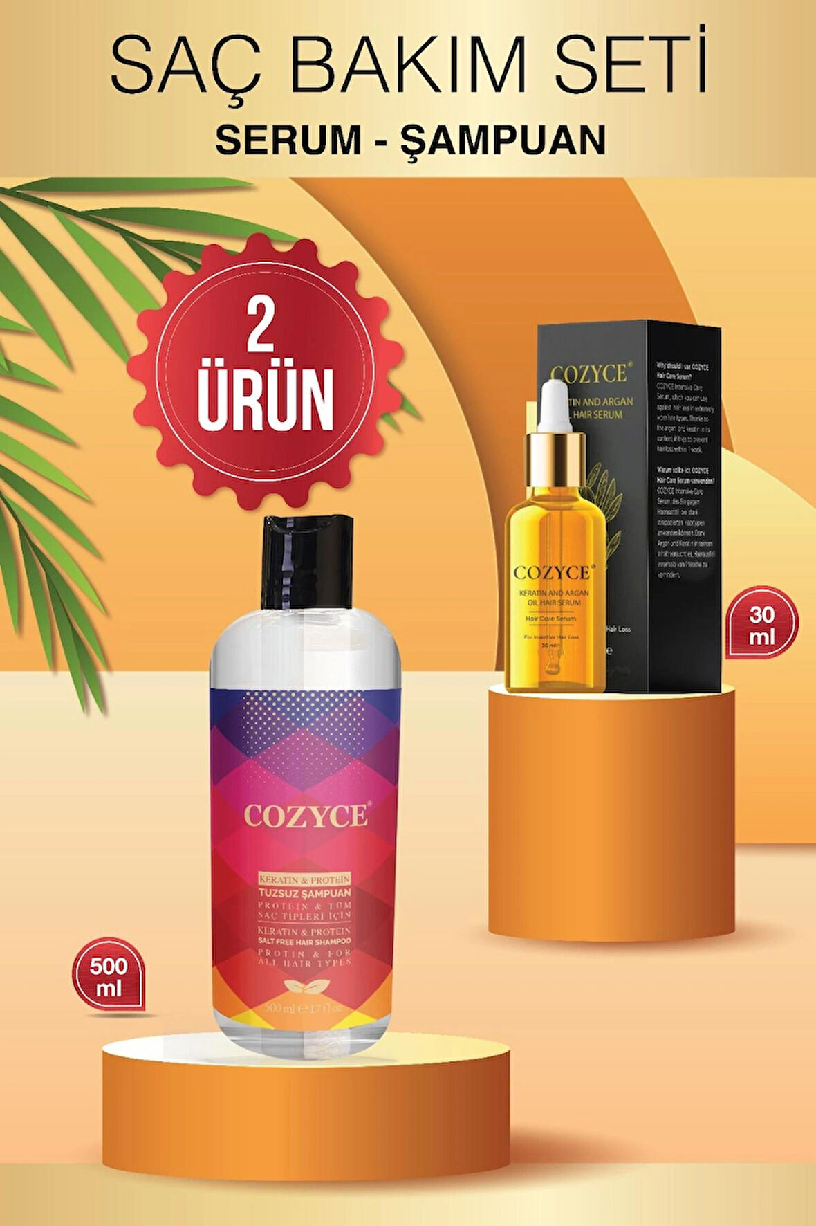 Cozyce Proteinli & Keratin Tuzsuz Şampuan 500 ml Yoğun Saç Dökülmesine Karşı Saç Serumu 30 ml