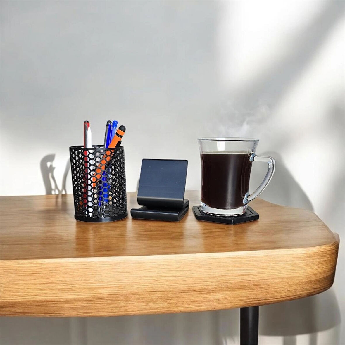 Masa üstü organizer/Kalemlik, Bardak altı, telefon stand/3 lü set.