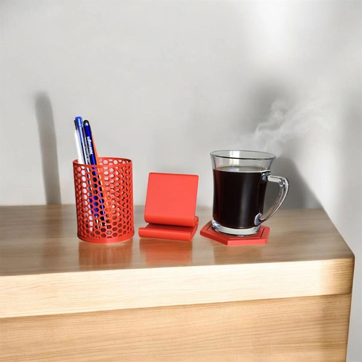 Masa üstü organizer/Kalemlik, Bardak altı, telefon stand/3 lü set.