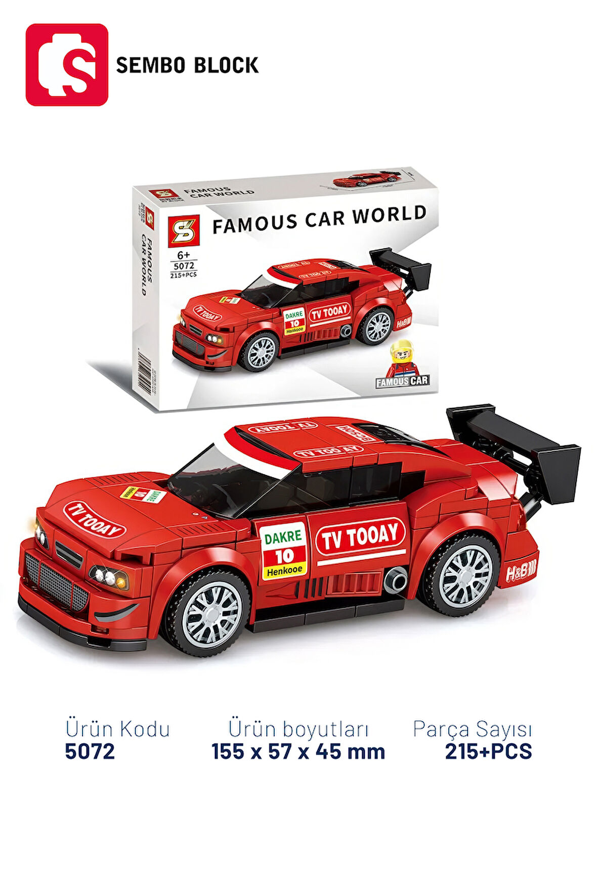 Sembo Block Famous Car Kırmızı Yarış arabası 196 Parça yapı blokları Lego ile uyumlu (5072)