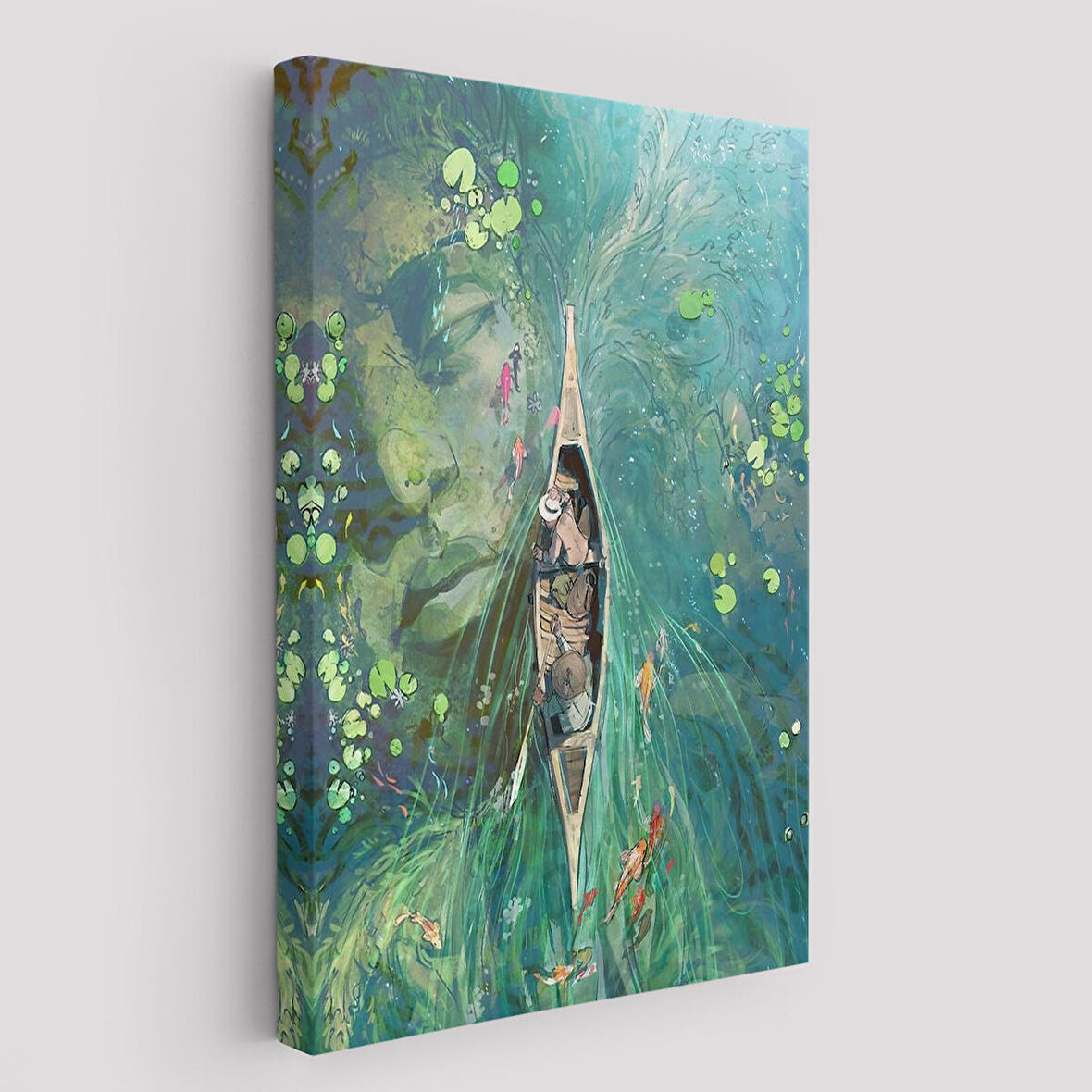 Lilyumların Altında Kano ile Gezen Duvar Tablosu-6163