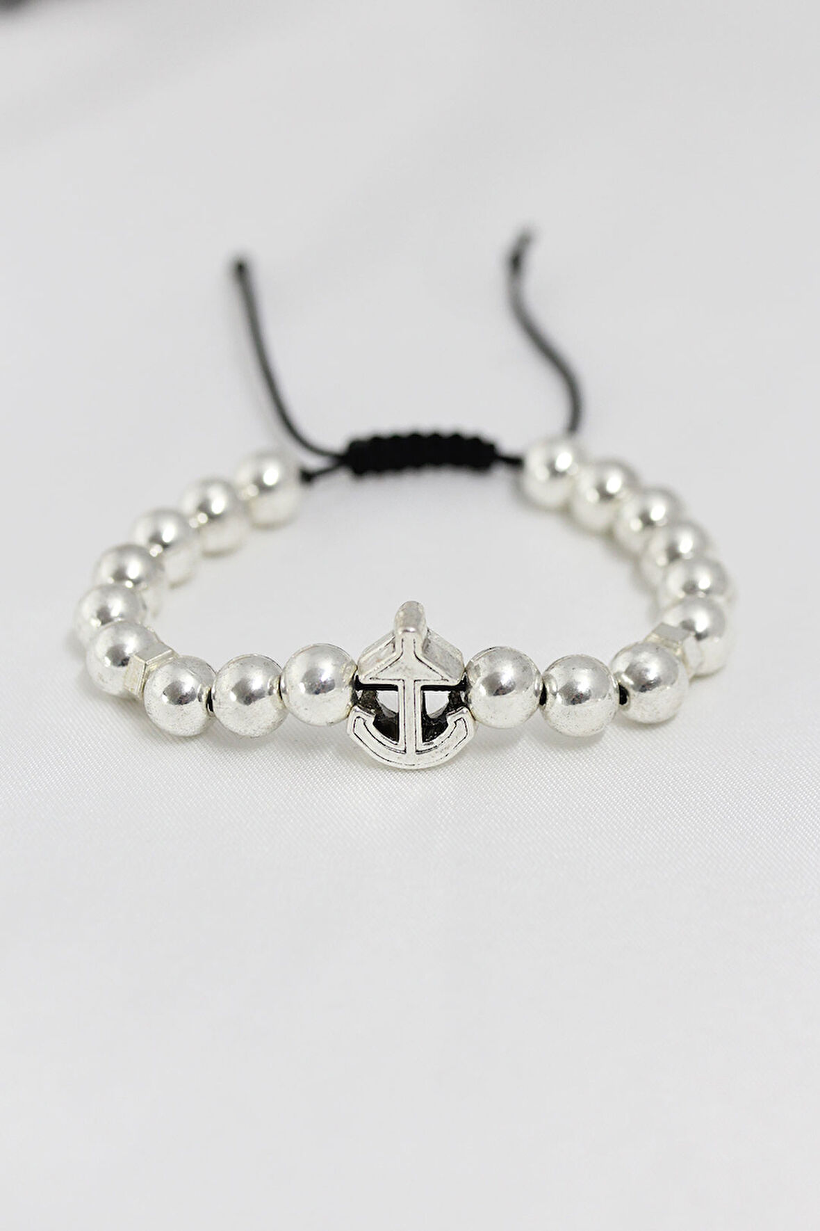 Gümüş Renk Çapa Figürlü Asansörlü Erkek Bileklik