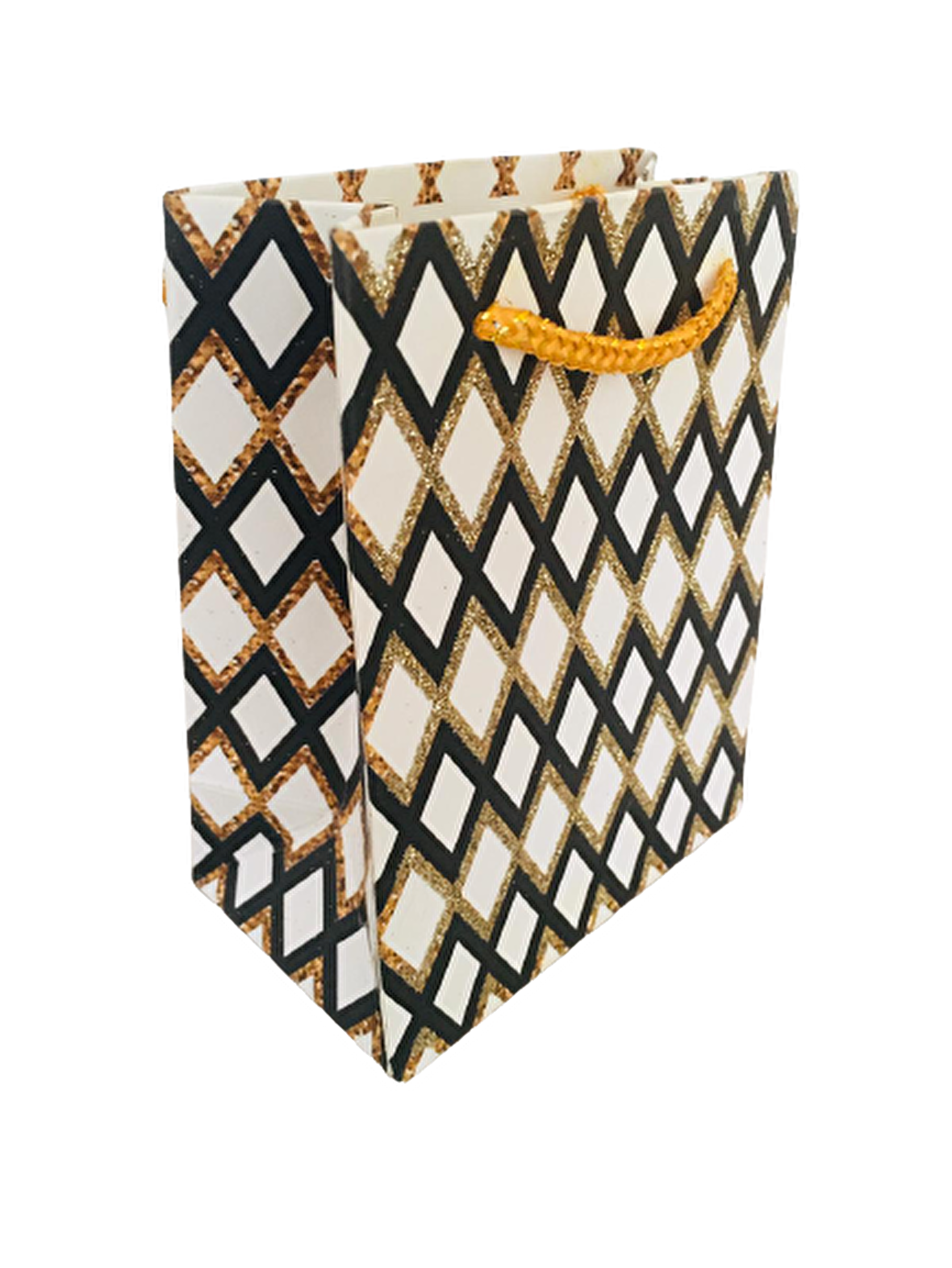 KARTON ÇANTA BAKLAVA MODELİ GOLD SİYAH 14CM X 11CM - 1 ADET