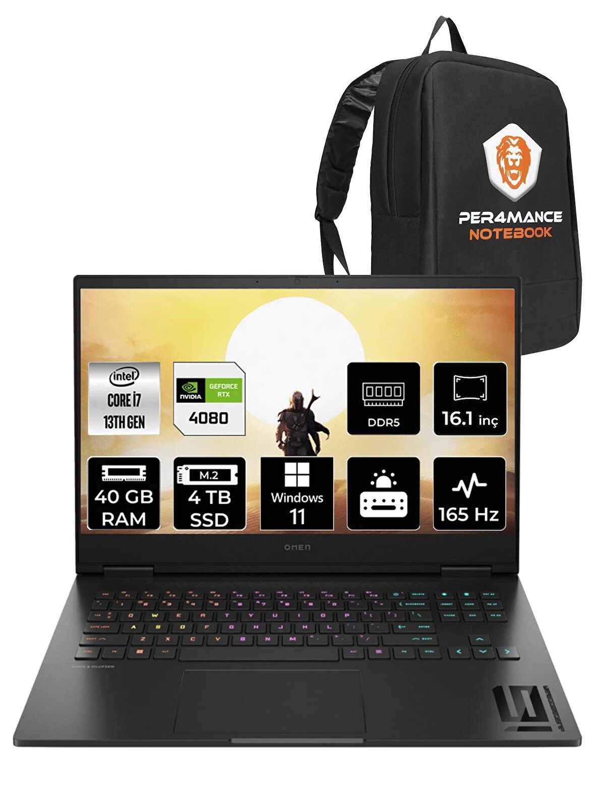 HP OMEN 16  i7-13700HX 40GB RAM 2+2TB SSD RTX4080/12GB 165HZ 16.1 FHD W11HOME 81T46EA & PER4 ÇANTA