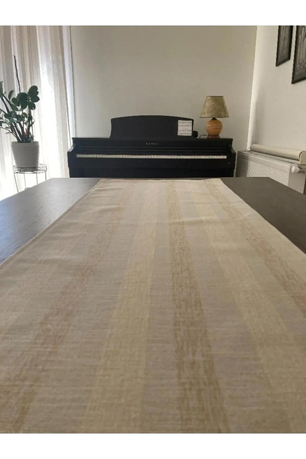 Glitter Keten Dokulu Simli Runner Krem-Gold 40x140 cm