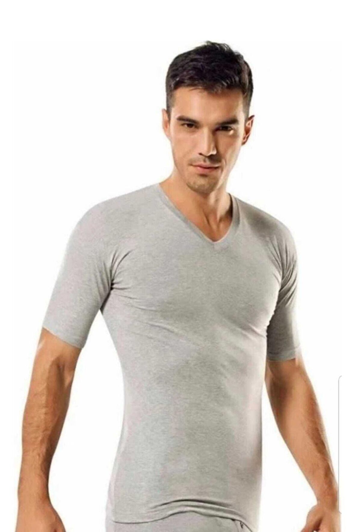 Erkek Gri 0107 Pamuklu V Yaka Fanila 3 Lü Paket