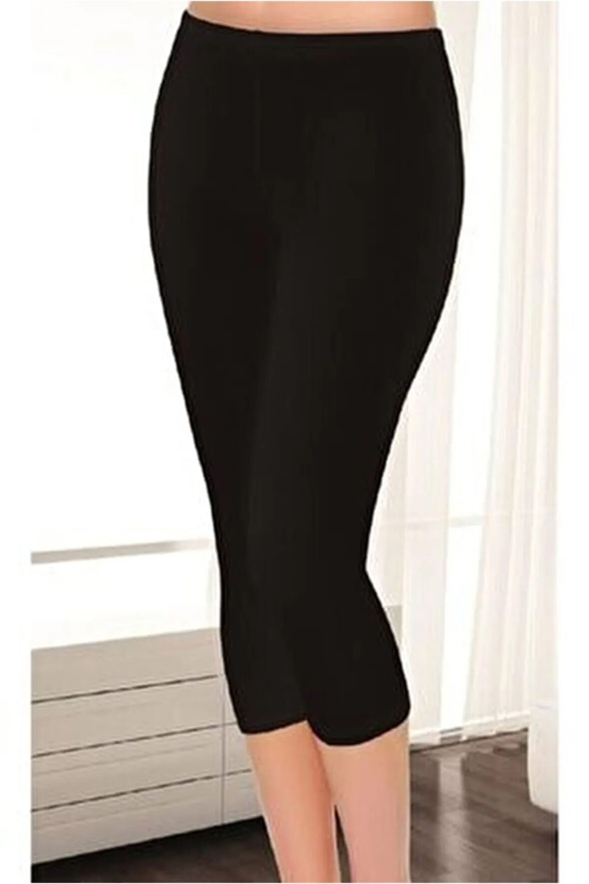 Kadın 2"li Siyah Modal Elastan Likralı Penye Kapri Tayt 2102
