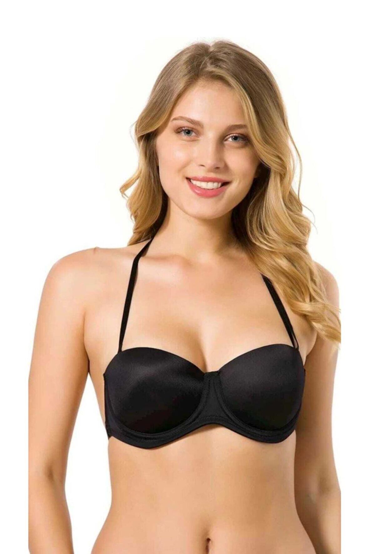 Kadın Siyah Balenli Mikro Sırtı Şeffaf Destekli Push Up Sütyen