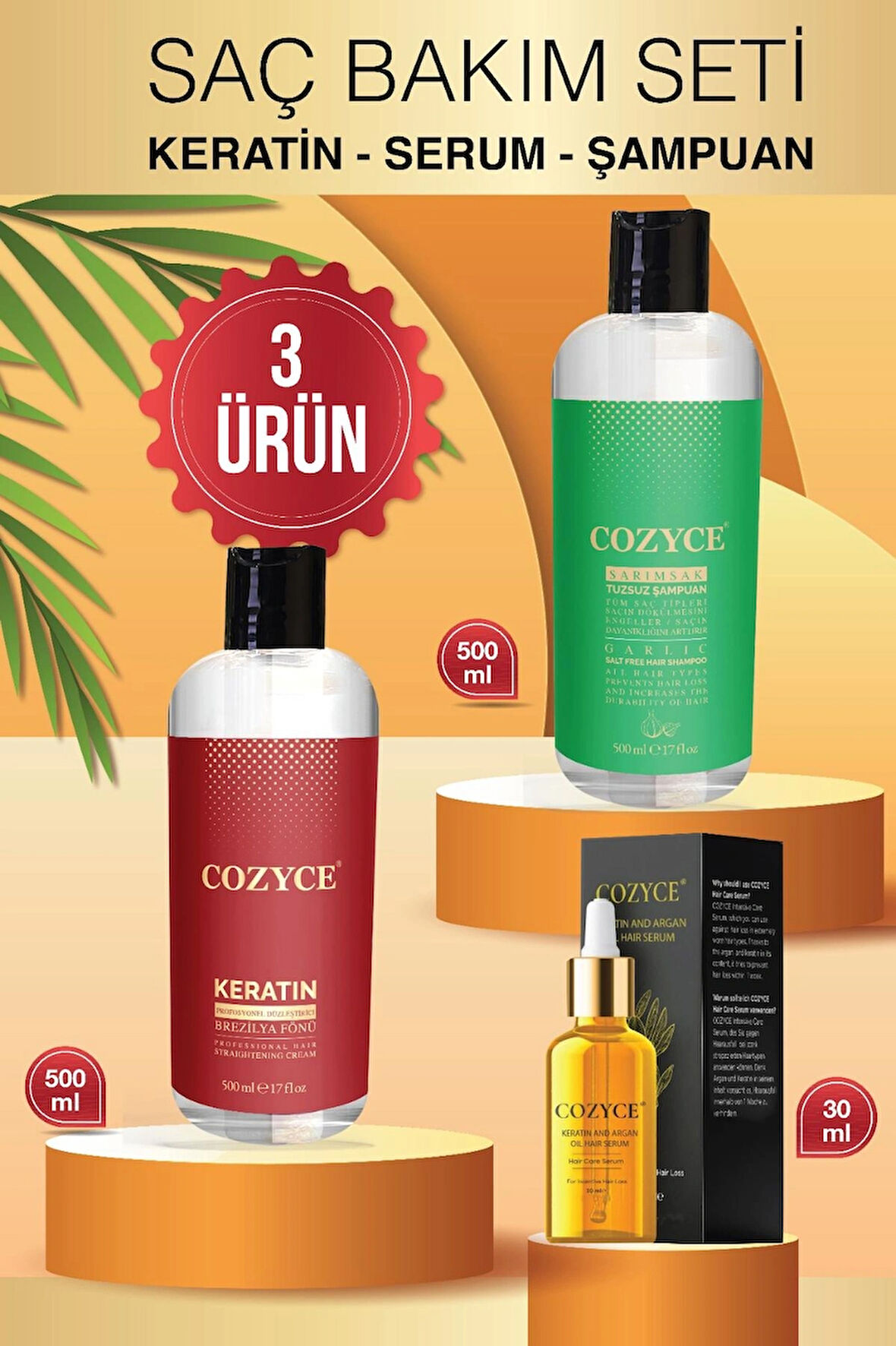 Cozyce Brezilya Fönü Keratin 500ml Argan Saç Serumu30ml Sarımsak Şampuan 500 ml