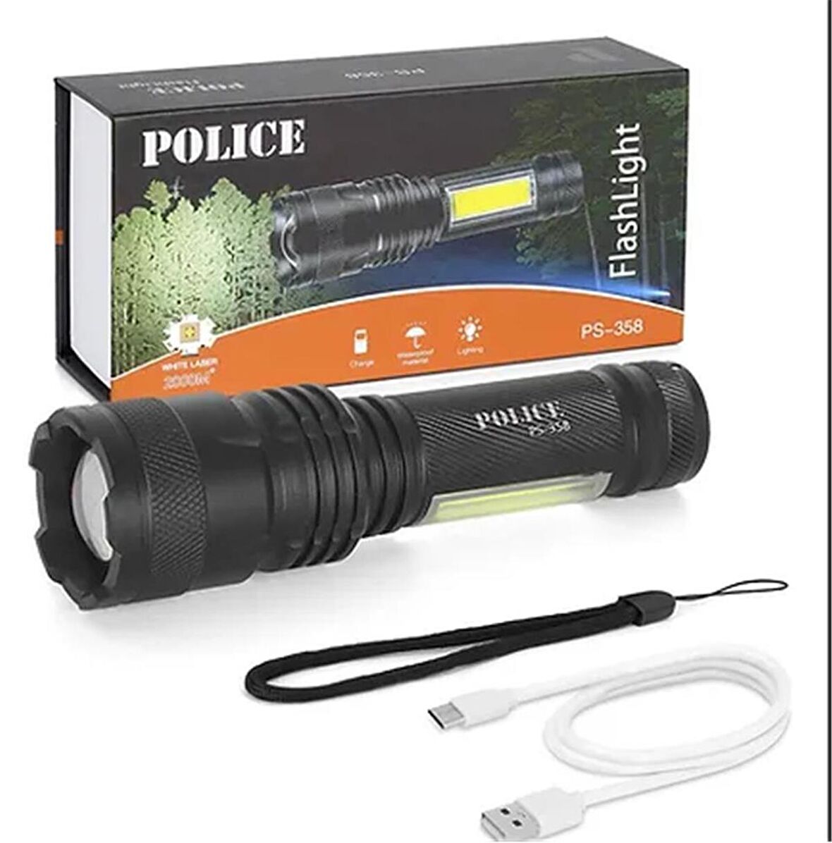 Polıce PS-358  Zoom  Gövdede Işık Şarjlı Led El Feneri