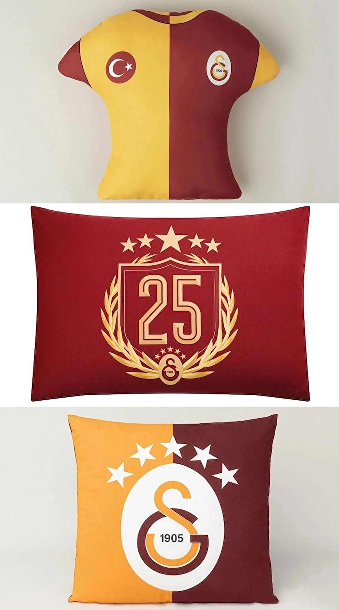 Taç Lisanslı Galatasaray Taraftar Yastık Kılıfı Kırlent 3`lü Set