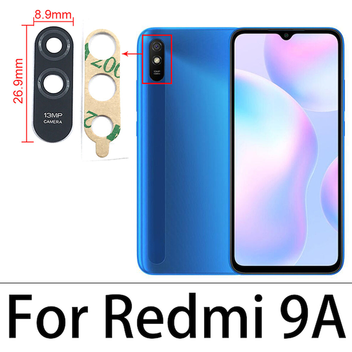 Tkgz Xiaomi Redmi 9A-9C Arka Kamera Camı Lens Yapışkanlı