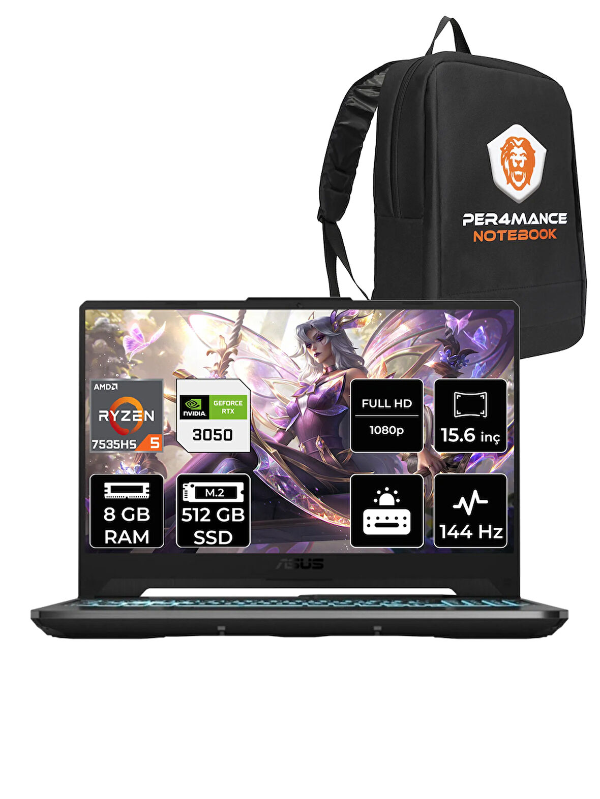 ASUS TUF Gaming A15 R5 7535HS 8GB 512GB SSD RTX3050/4GB 144Hz 15.6" FHD FDOS HN047 & PER4 ÇANTA