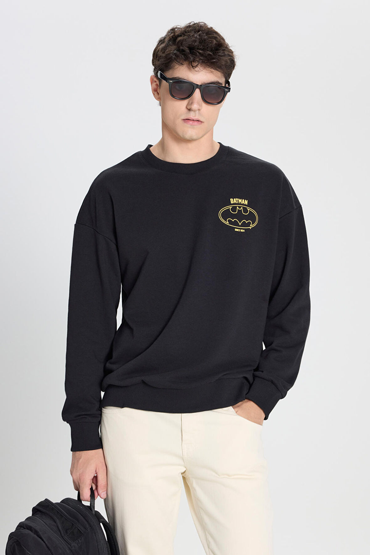 Batman Lisanslı 3 İplik Loose Fit Bol Kesim Pamuklu Bisiklet Yaka Sweatshirt