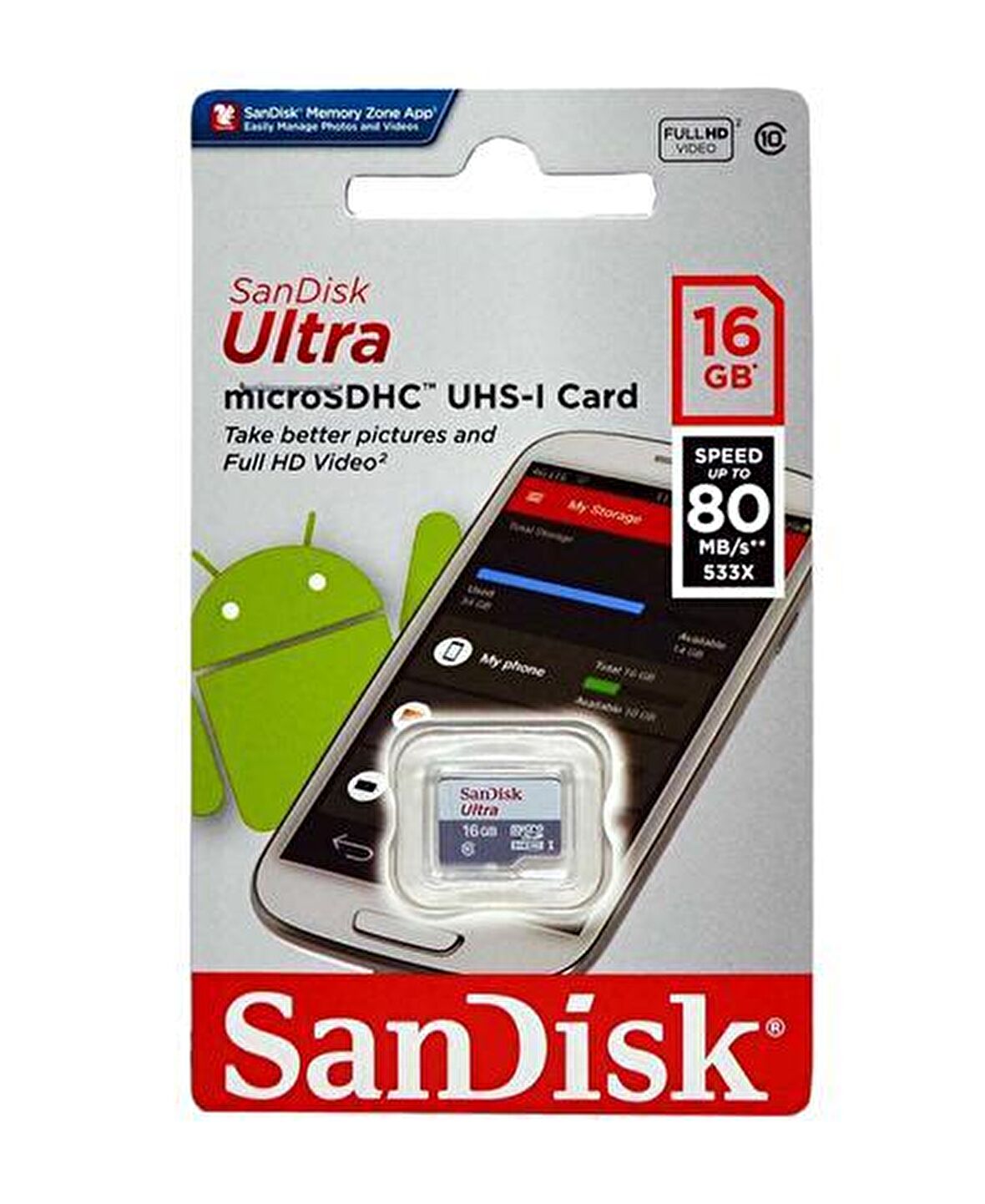 SanDisk Ultra 16GB 80MB/s Micro SD Hafıza Kartı