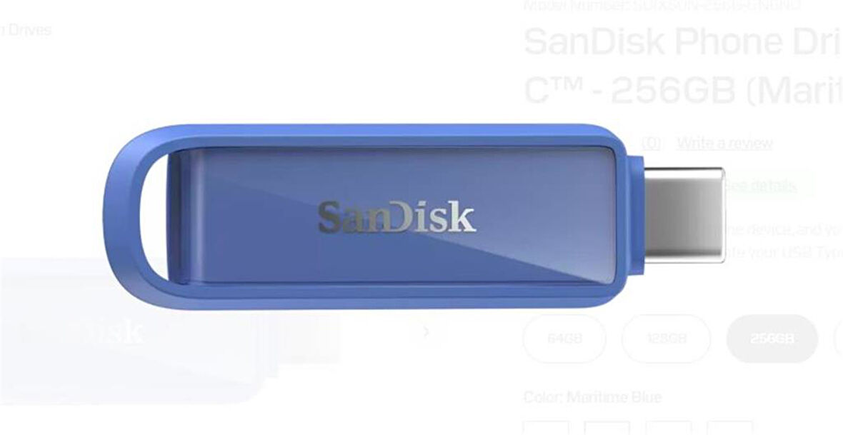 Sandisk SDIXS0N-256G-GN6ND 256GB Phone Drive with USB-C-128GB (Maritime Blue) Flash Bellek