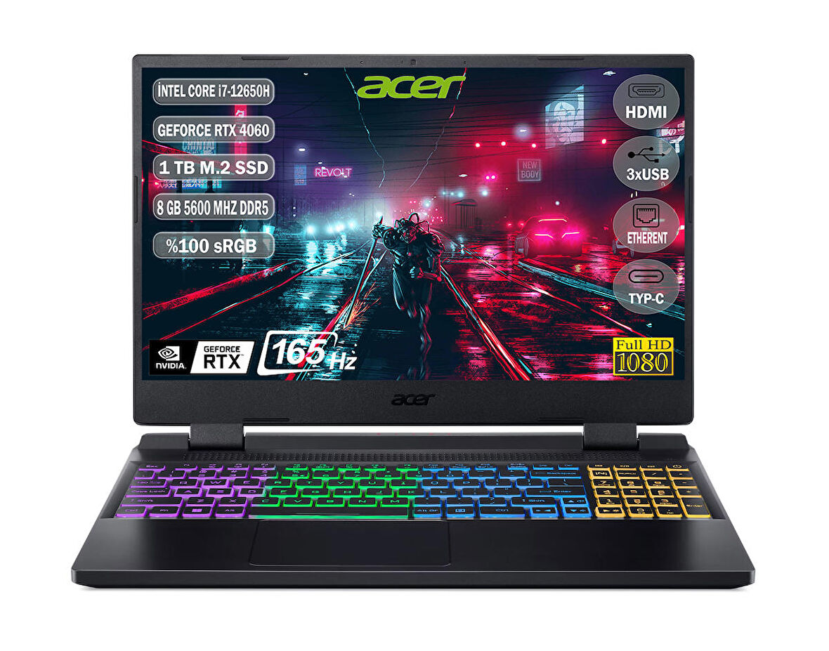 Acer Nitro 5 AN515-58-70VR NH.QM0EY.00B i7-12650H 8GB 1TB SSD RTX 4060 15,6'' IPS Gaming (Oyuncu) Notebook