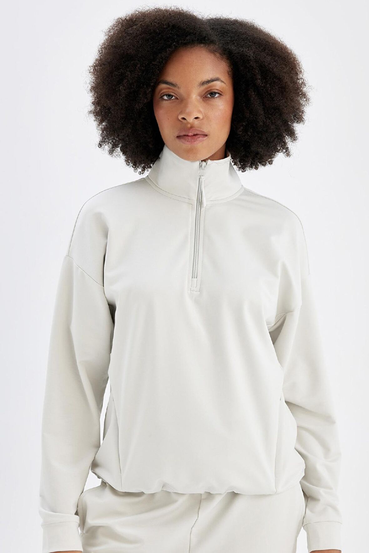 DeFactoFit Loose Fit Dik Yaka Fermuarlı Sporcu Sweatshirt C9406AX24AUGR493