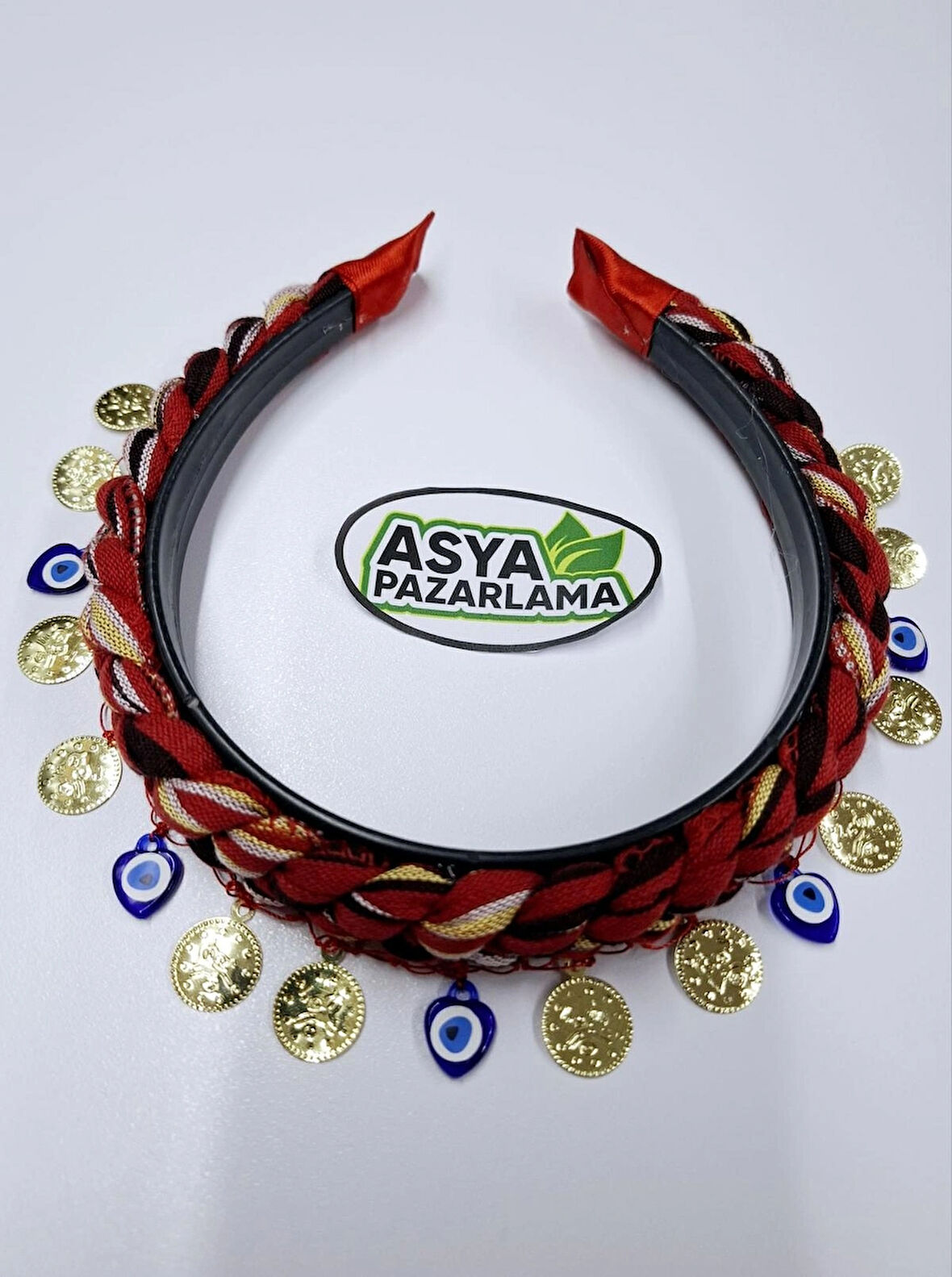 Karadeniz Nazar Boncuklu Ve Liralı Taç, Keşan, Fular, Şal, Atkı, Saç Bandı, Bandana, Puşi