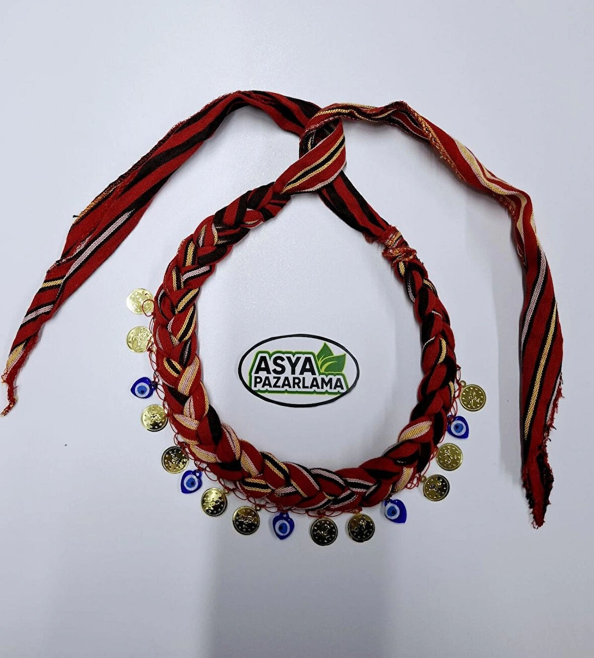 Karadeniz Örgülü Ipli Nazar Boncuklu Ve Liralı Keşan, Fular, Şal, Atkı, Saç Bandı, Bandana, Puşi
