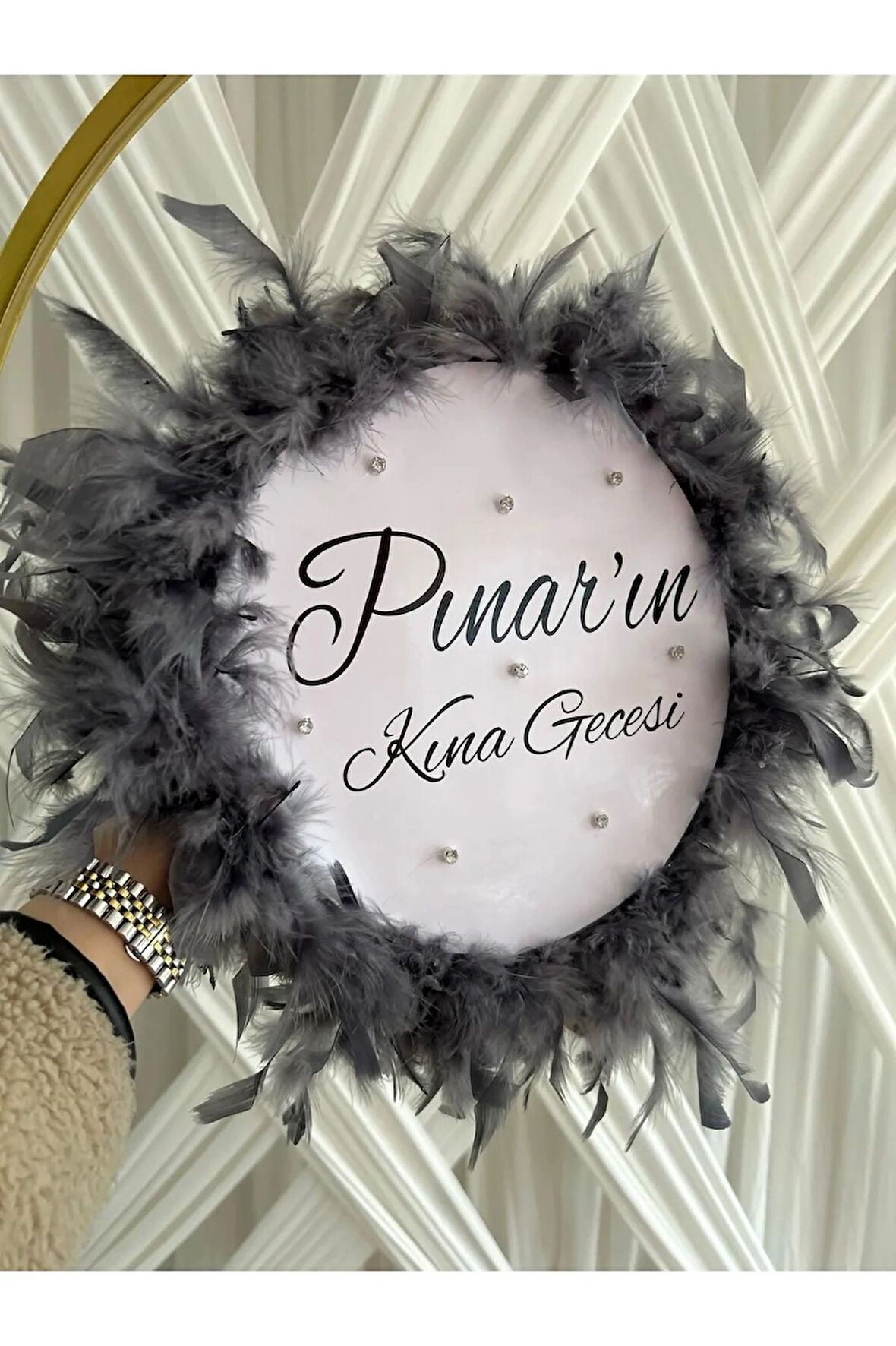 Isme Özel Deri Tef Kına Tefi Otrişli Süslenmiş Gelin Tefi 30 Cm Vurmalı Çalgı Müzik Aleti Def