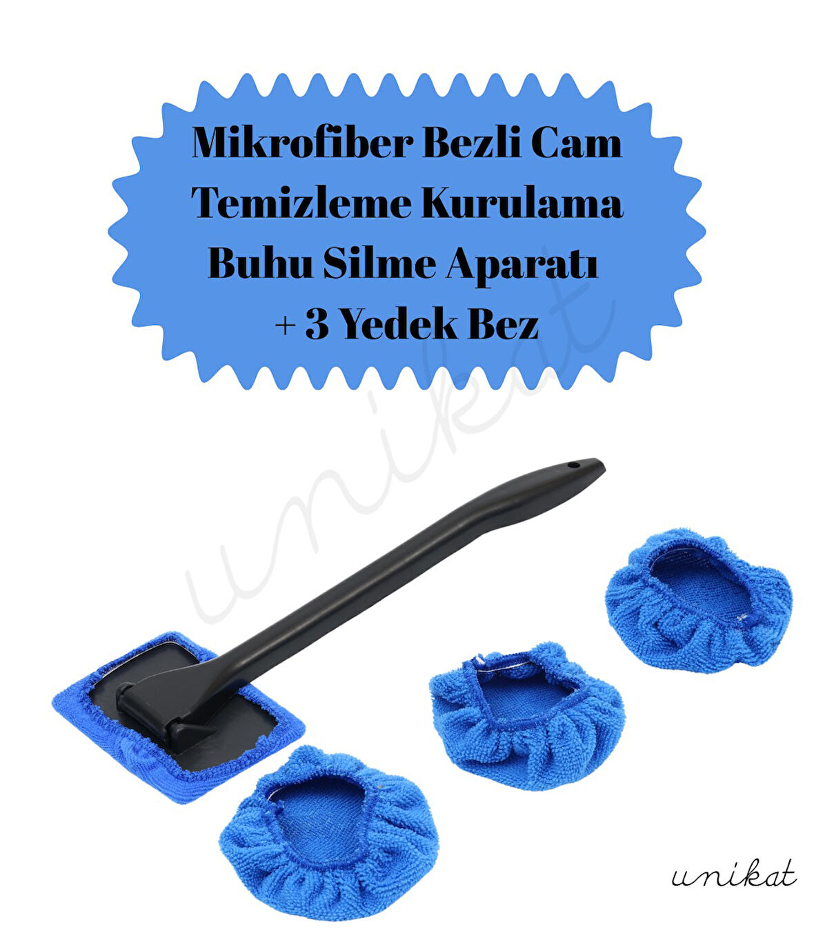 Mikrofiber Bez Cam Temizleme Aparatı 3 Adet Yedek Başlıklı 
