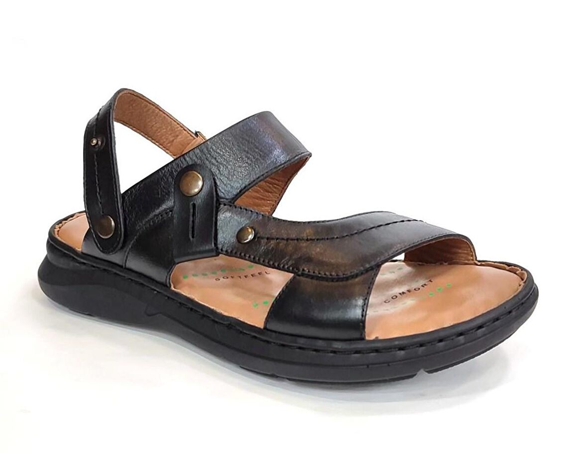 Ural Forelli Günlük Erkek Anatomik Deri Sandalet-Siyah