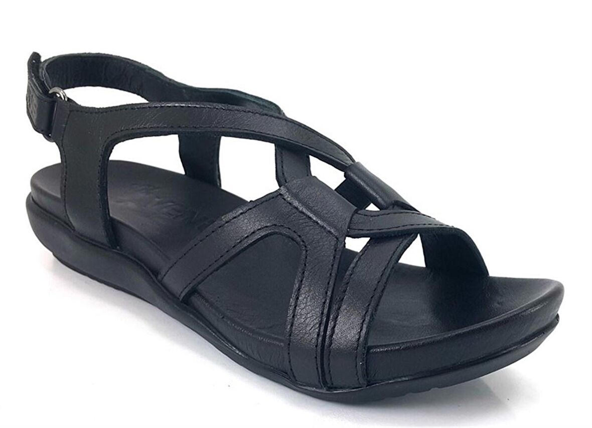 Venüs 206 Günlük Hakiki Deri Kadın Sandalet-Siyah