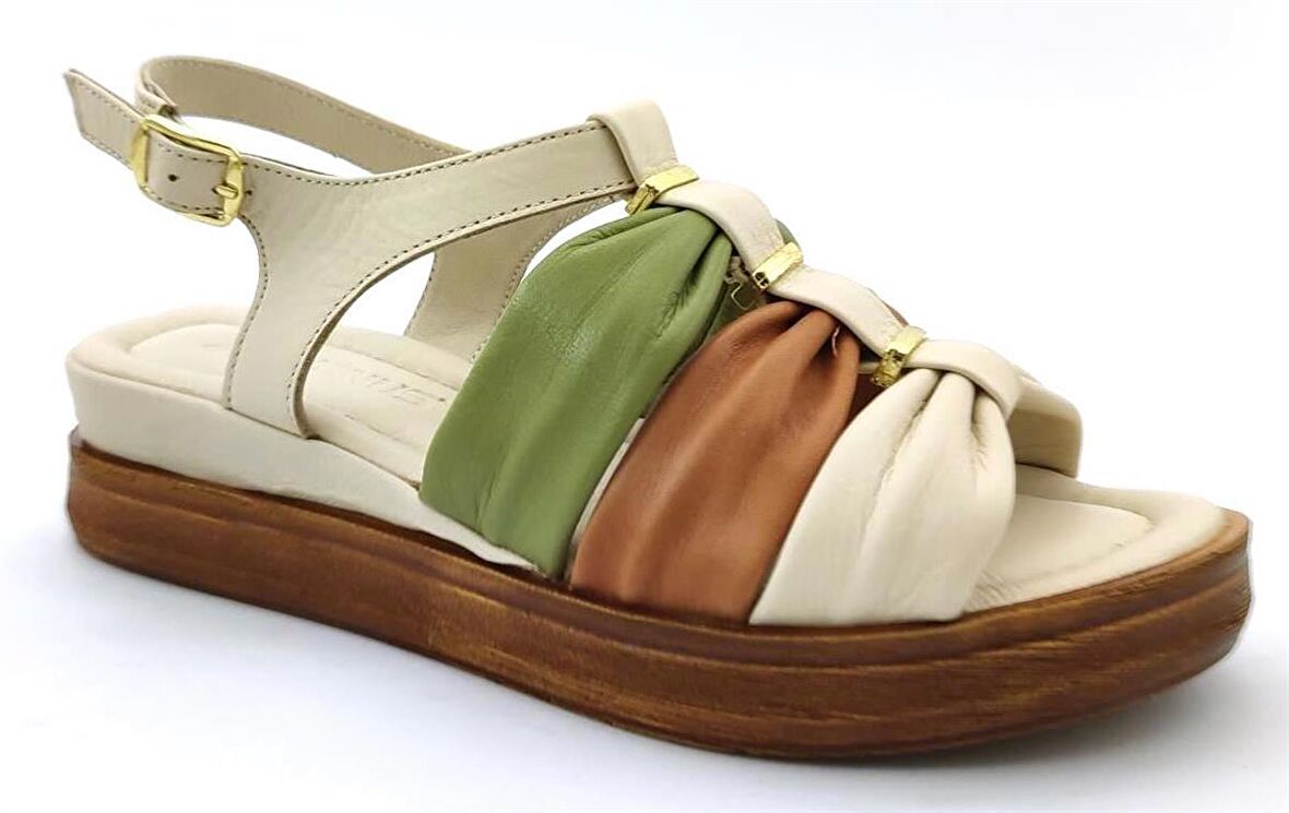 Venüs 2216412 Günlük Hakiki Deri Bayan Sandalet-Bej