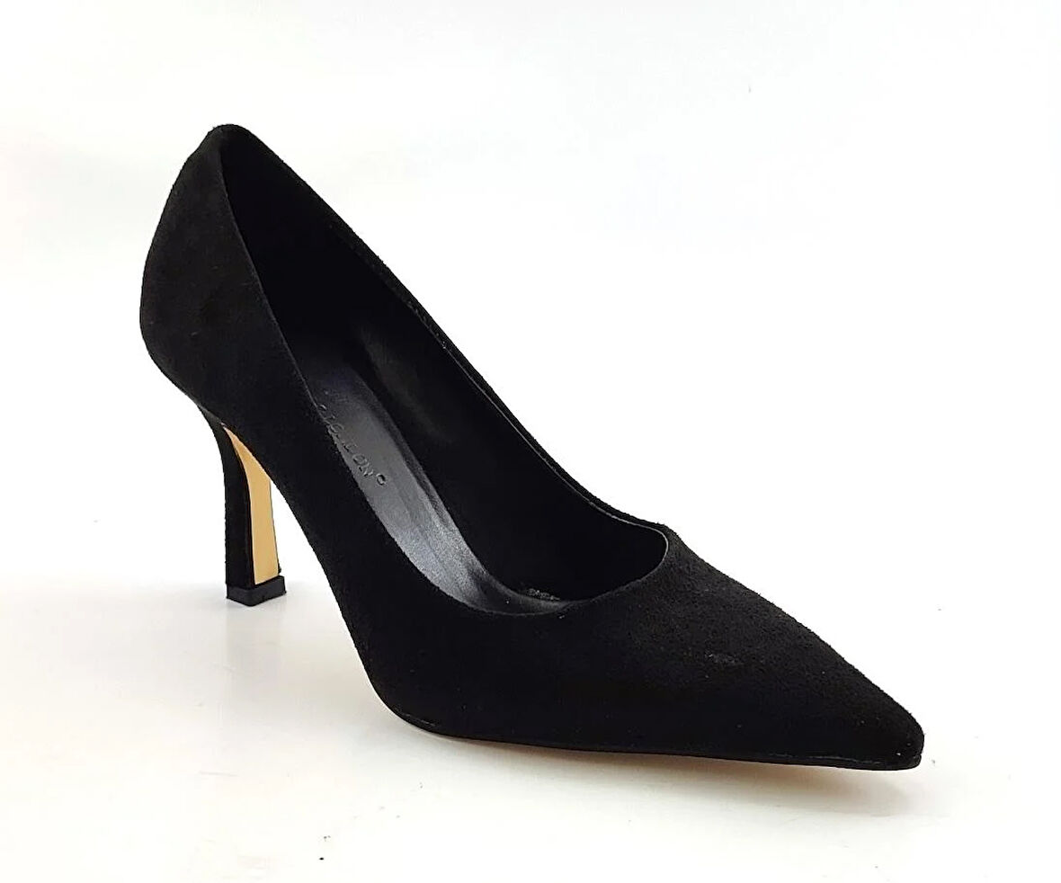 L&L 23K005 Günlük Kadın Topuklu Ayakkabı-Siyah Suet