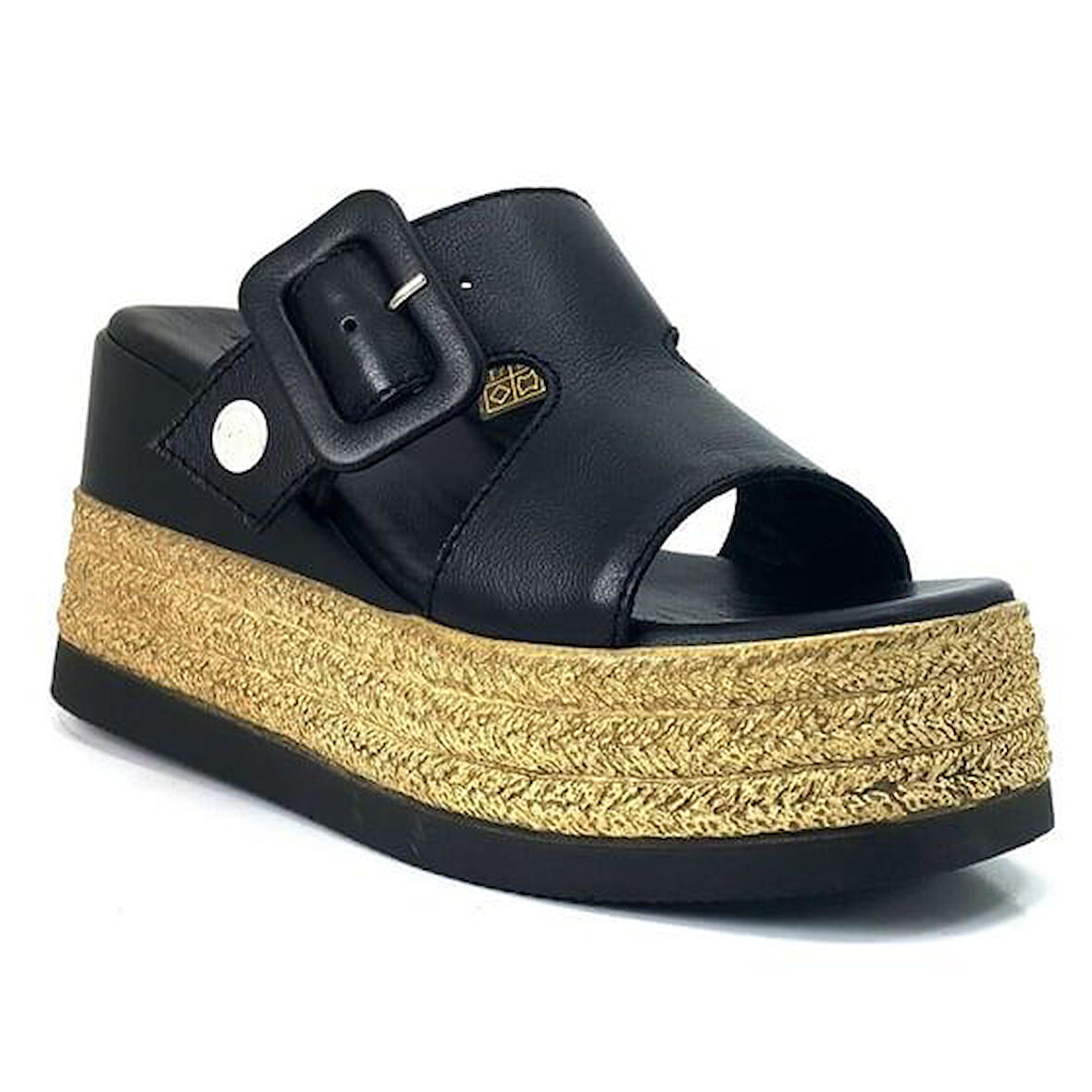 Mammamia 2305 Hakiki Deri Günlük Kadın Terlik-Siyah