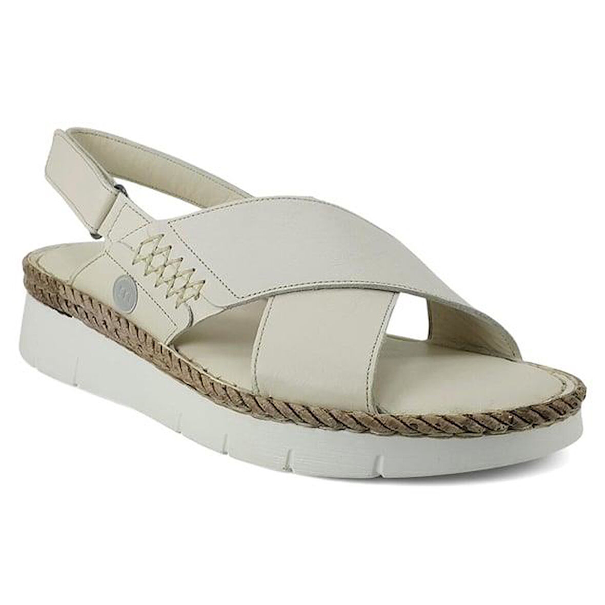 Mammamia 2515 Hakiki Deri Günlük Kadın Sandalet-Krem